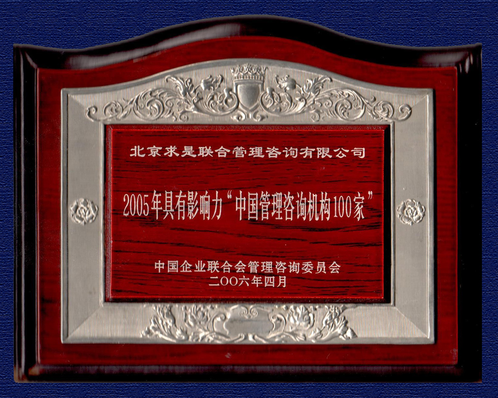 2005最具影響力管理咨詢機構100家獎牌