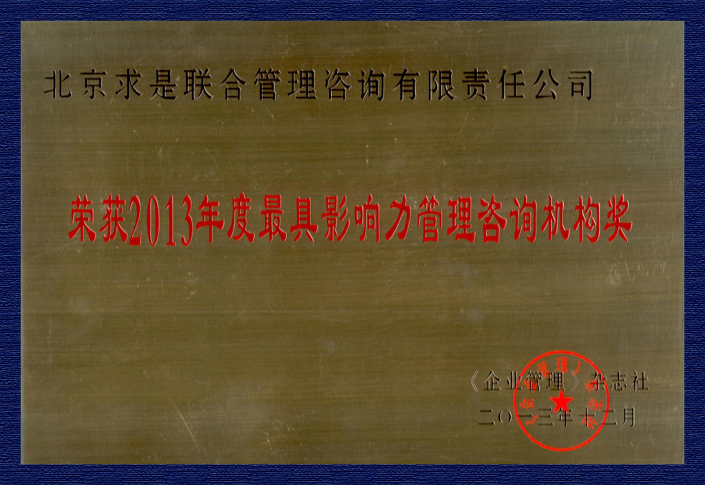 2013年度最具影響力管理咨詢機構獎牌